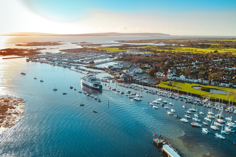 Wightlink ferry departs Lymington port, Hampshire
