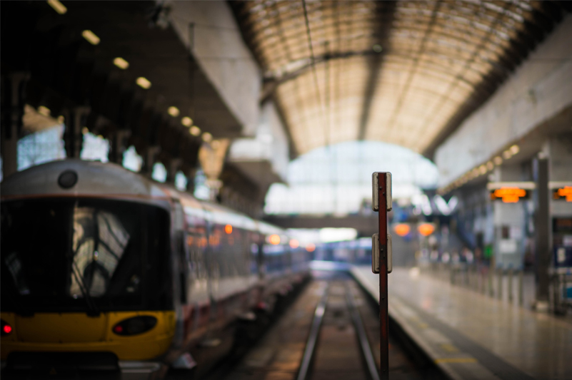 Train at London train station waiting to depart